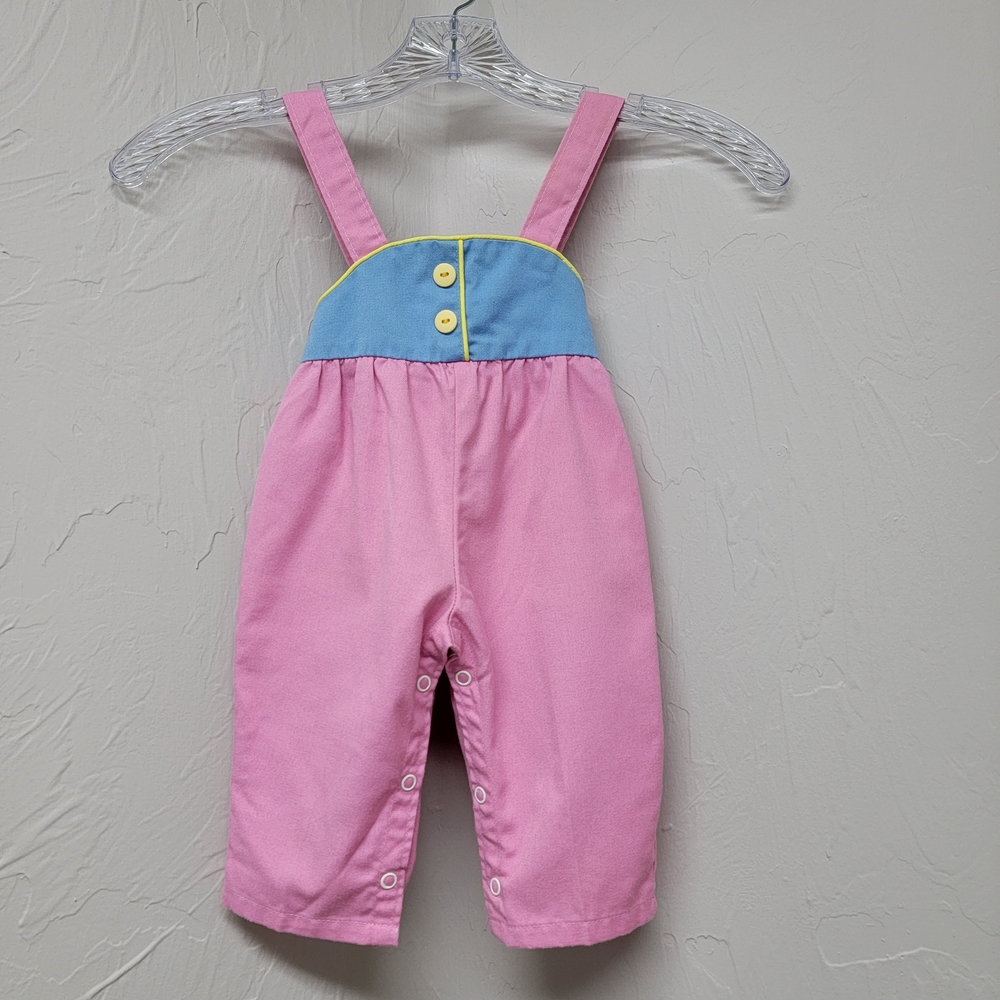 VTG Baby Romper Jumpsuit Pink Blue Overalls Made In The USA Spring. Sz-12m